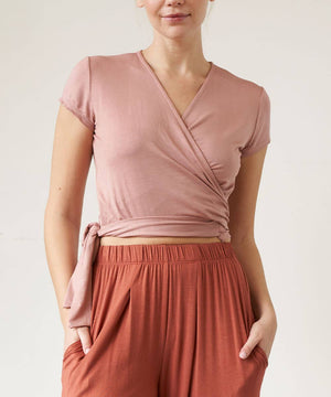 Bamboo Wrap Cap-Sleeve Crop Top