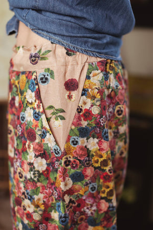 Art of Life Linen Cropped Artist Pant with Boho Floral Print