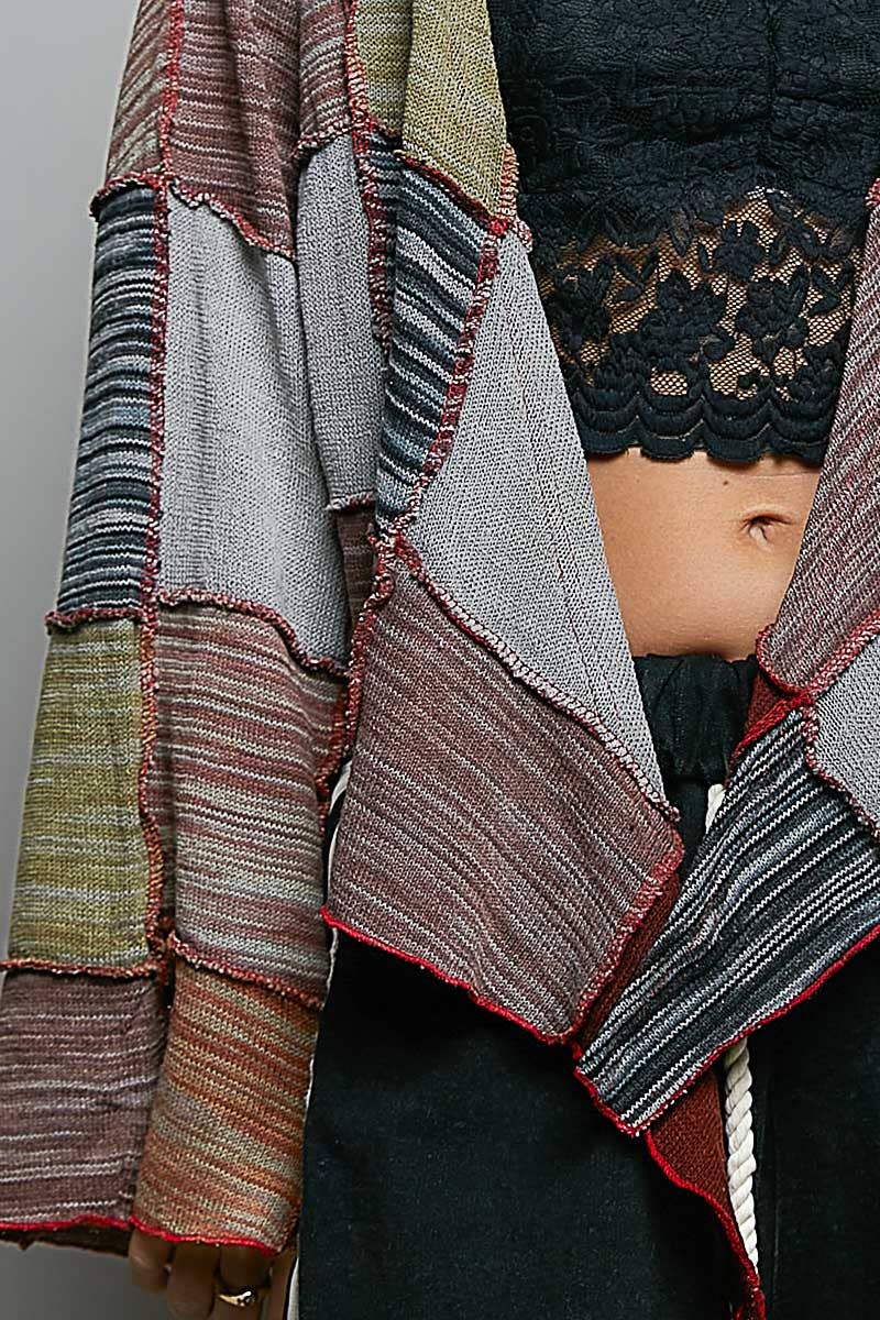 Cropped Patchwork Open-Front Cardigan