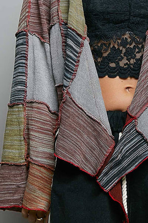 Cropped Patchwork Open-Front Cardigan