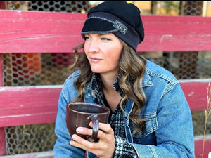 Upcycled Black Sweater Flapper Cap