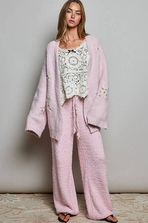 Star Patch Berber Open-Front Cardigan – Baby Pink