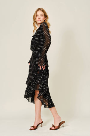 POLKA DOT TIERD UNBALANCE HEM SKIRT