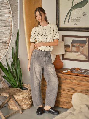 EMBROIDERED DETAIL COTTON BARREL PANTS