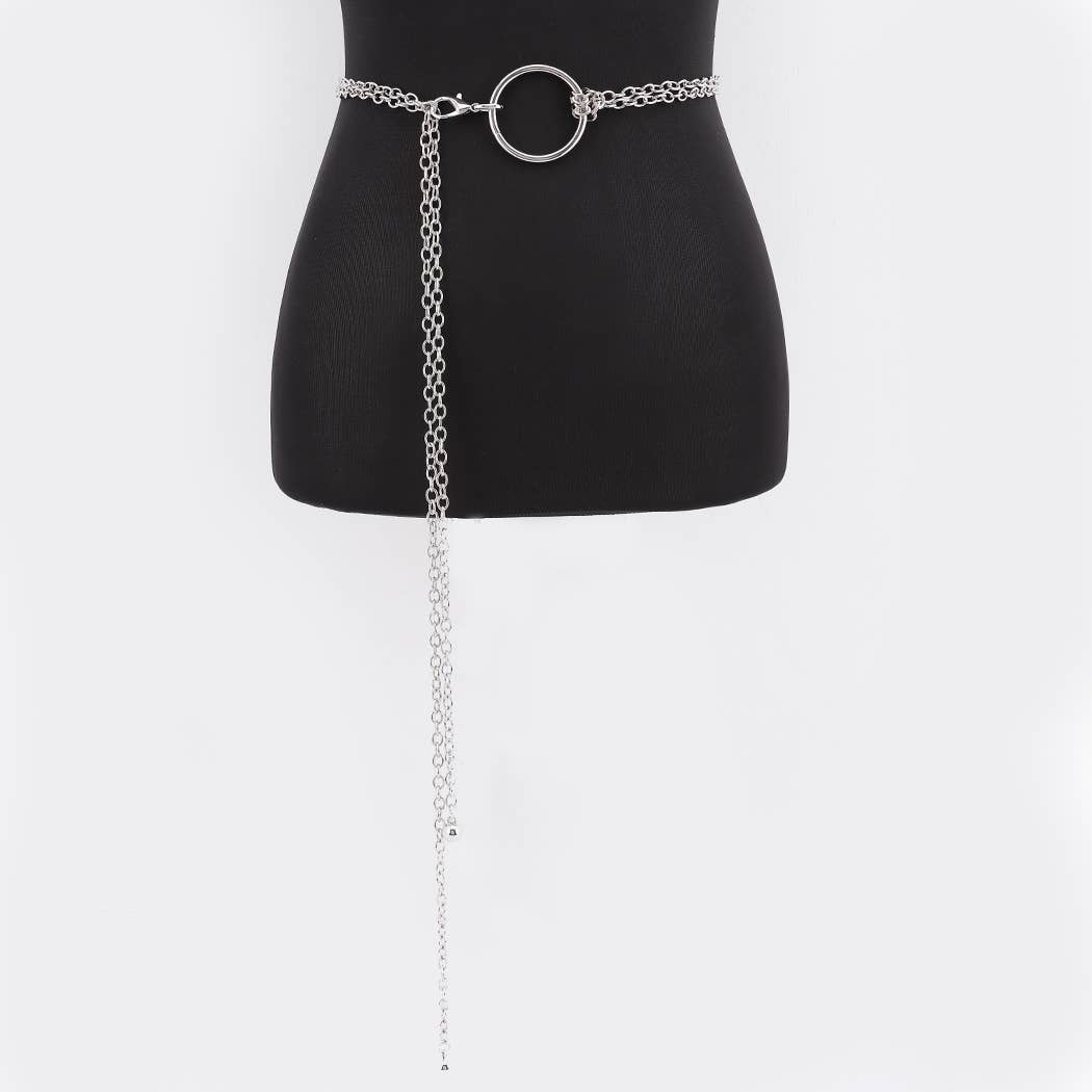Circle Buckle Layered Chain Waist Belt