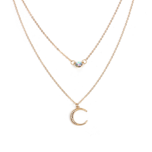 Dainty Sun Moon Opal Charm Layering Necklace in Solid Copper