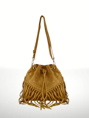 Emanuela Suede Leather Fringe Bag - Gray