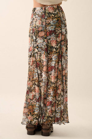 Floral Mesh Inverted Seam Maxi Skirt