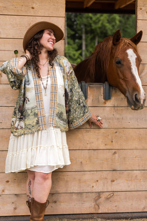 Born to Run Pixie Duster Crop Kimono w/ Horse & Flower Print
