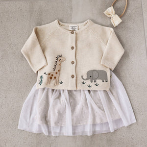 Animal Safari Embroidered Organic Baby Cardigan