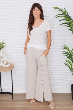 Linen Button Down Wide Leg Pant