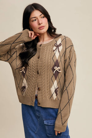 Argyle Bow Detail Knit Cardigan