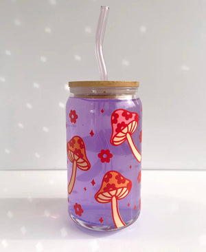 Retro Floral Mushroom Glass Cup