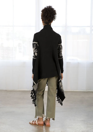 Western Floral Knit Fringe Trim Cardigan