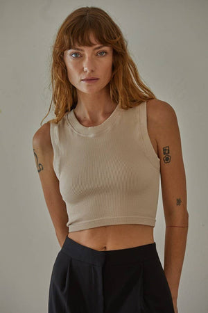Knit Seamless Ribbed Round Neck Tank Top