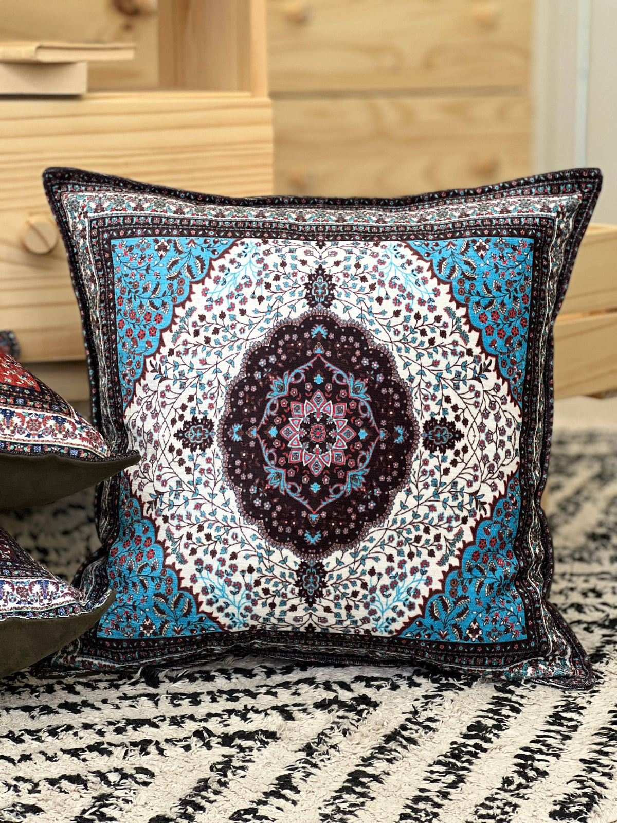 Blue Decorative Pillow Cover 18x18, Handmade Throw Pillow