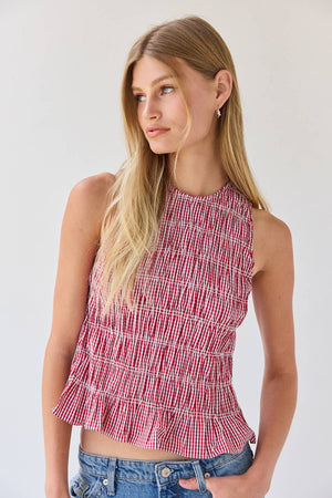 Smocked Gingham Sleeveless Top