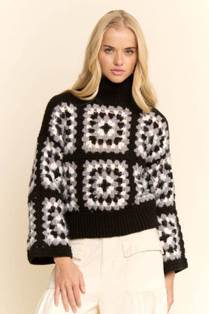 Granny Square Cropped Turtleneck Sweater Top