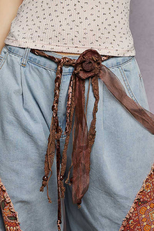 Rosette Accent Tassel Detail Layered Tie Belt