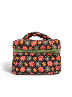 Flower Print Cosmetic Travel Case – Black