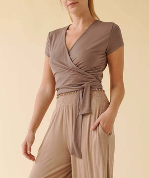 Bamboo Wrap Cap-Sleeve Crop Top