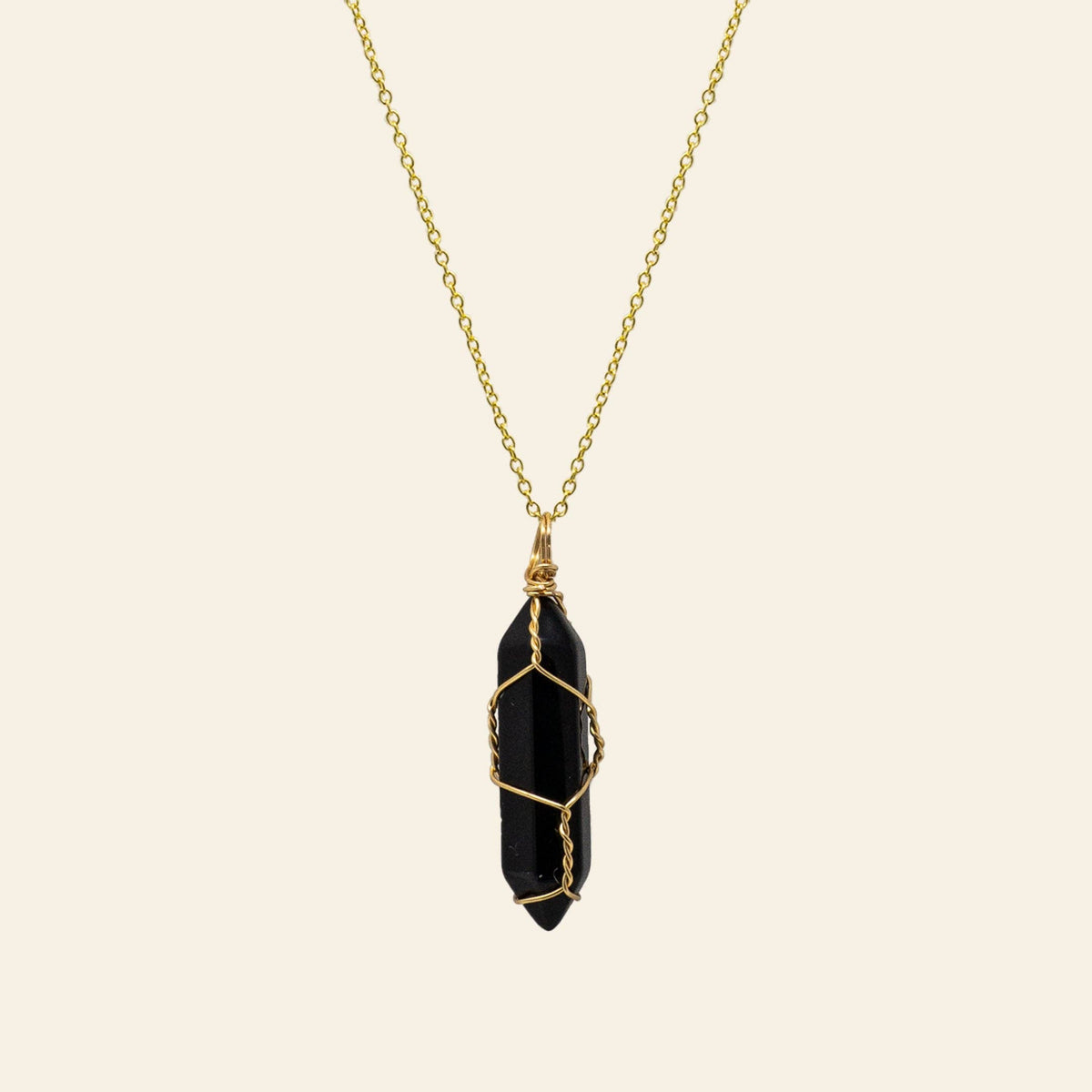 Wire Wrapped Crystal Point Necklace - Gold