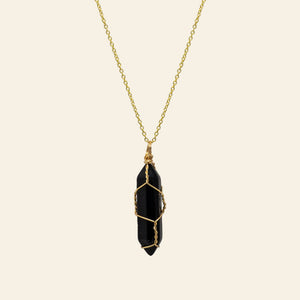 Wire Wrapped Crystal Point Necklace - Gold