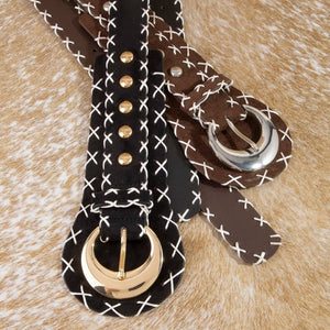 Cross Stitch Trim Vegan Leather Belt
