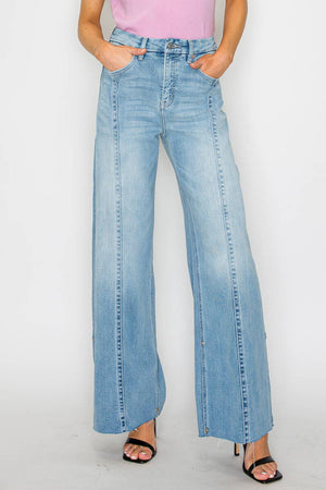 Adjustable Inseam Mid-Rise Wide Leg Jeans