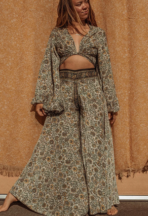 Silk Vintage Floral Palazzo Pants