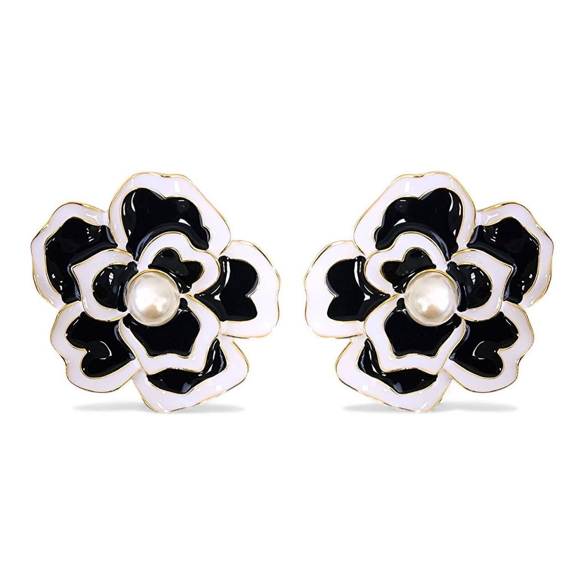 Black & White Flower Statement Earrings | Handmade Jewelry