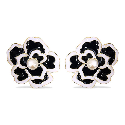 Black & White Flower Statement Earrings | Handmade Jewelry