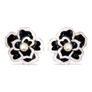 Black & White Flower Statement Earrings | Handmade Jewelry