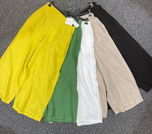 Italian Linen Wide Legs Pants with Pockets
