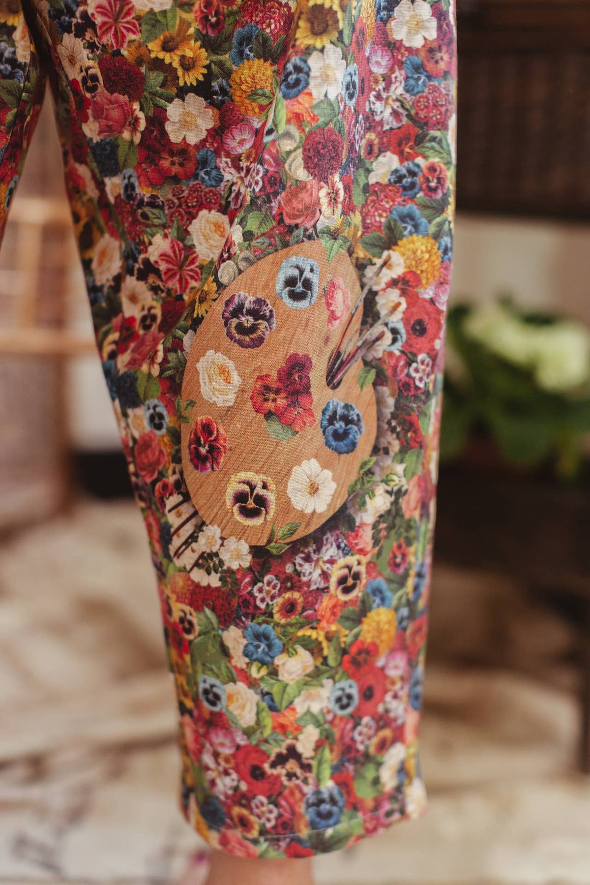 Art of Life Linen Cropped Artist Pant with Boho Floral Print