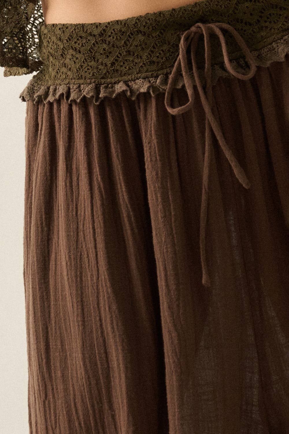 Cotton Gauze and Lace Drawstring Balloon Pants