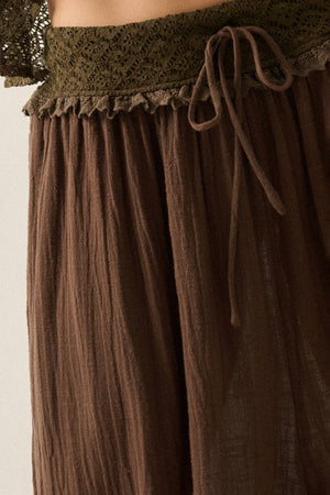 Cotton Gauze and Lace Drawstring Balloon Pants