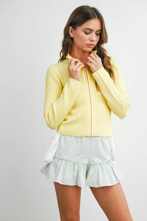 Zip Up Long Sleeve Mock Neck Cardigan