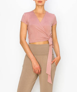 Bamboo Wrap Cap-Sleeve Crop Top