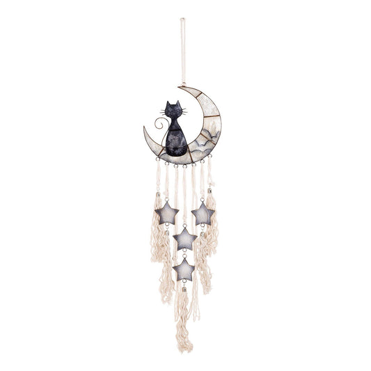 Macrame & Capiz Chime - Cat & White Moon