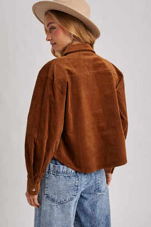CORDUROY CROPPED BUTTON DOWN SHIRT JACKET