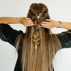 "Inspire" Grey and Black with Gold Flower Accent Hair Tie Bracelets