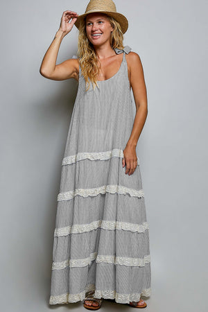 Shoulder Straps Striped Woven Maxi Dress