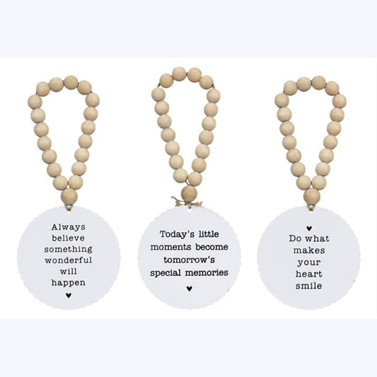 Metal Sign with Wood Blessing Beads Door Hanger