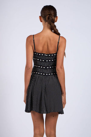 Black & White Polka Dot Tiered Lace-Trim Mini Dress