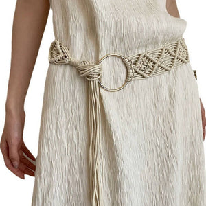 Beige Boho Braided Belt