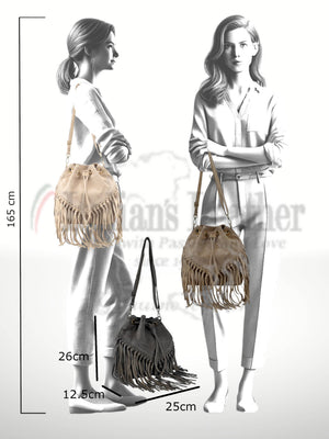 Emanuela Suede Leather Fringe Bag - Gray