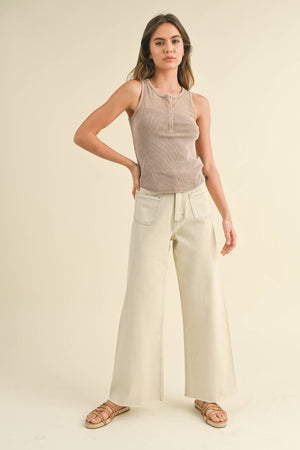 STRAIGHT WIDE LEG PANTS WITH FRONT POCKET