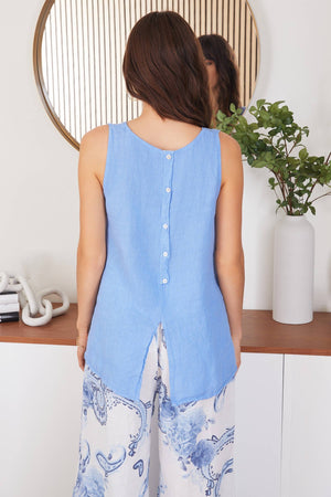 Linen Back Button Sleeveless Top