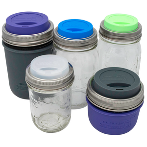Silicone Drinking Lid with Stainless Steel Band for Mason Jars